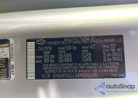 2025 Hyundai Santa Fe Se из США, поврежденный, VIN 5NMP14GL5SH095578